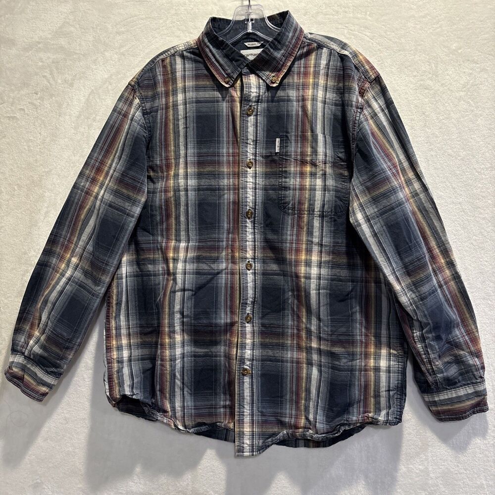 Carhartt Shirt Blue Maroon Plaid Bellevue Relaxed Fit Men's Size Large Outdoor